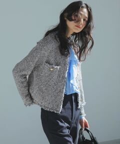 L size ONWARD(大きいサイズ) / エルサイズオンワード ノーカラージャケット | 【見上愛さん着用/新色追加/VERY掲載】ツイード ニット ジャケット