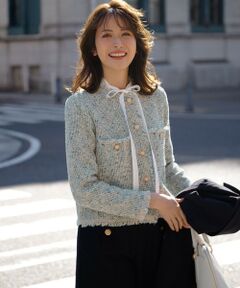 L size ONWARD(大きいサイズ) / エルサイズオンワード ノーカラージャケット | 【見上愛さん着用/新色追加/VERY掲載】ツイード ニット ジャケット