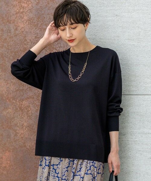 L size ONWARD(大きいサイズ)/エルサイズオンワード 【洗える】オータムシャイニー リラクシー ニット ブラック系 44 L size ONWARD(大きいサイズ)/エルサイズオンワード 【洗える】オータムシャイニー リラクシー ニット ブラック系 44
