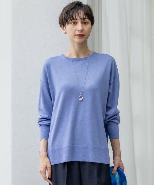 L size ONWARD(大きいサイズ)/エルサイズオンワード 【洗える】オータムシャイニー リラクシー ニット サックスブルー系 46 L size ONWARD(大きいサイズ)/エルサイズオンワード 【洗える】オータムシャイニー リラクシー ニット サックスブルー系 46