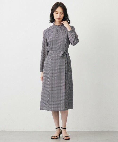 L size ONWARD(大きいサイズ) / エルサイズオンワード ロング・マキシ丈ワンピース | デシンハウンドトゥースプリント ワンピース | 詳細15