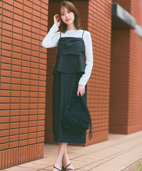 L size ONWARD(大きいサイズ)/エルサイズオンワード 【洗える】ビスチェワンピース セット ブラック XL