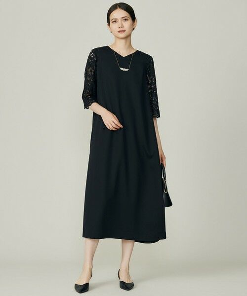 L size ONWARD(大きいサイズ)/エルサイズオンワード 【17号サイズまで展開・洗える】フラワーレースダブルクロス ワンピース ブラック 46 L size ONWARD(大きいサイズ)/エルサイズオンワード 【17号サイズまで展開・洗える】フラワーレースダブルクロス ワンピース ブラック 46