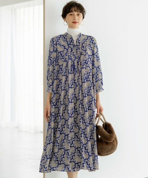 L size ONWARD(大きいサイズ)/エルサイズオンワード 【洗える】Ratti ヴィンテージペイズリープリント ワンピース ブループリント 44