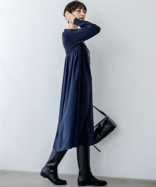 L size ONWARD(大きいサイズ) / エルサイズオンワード ミニ丈・ひざ丈ワンピース | 【洗える/吊り干しOK】ヴィスコースストレッチ  バックデザイン ニットワンピース | 詳細16