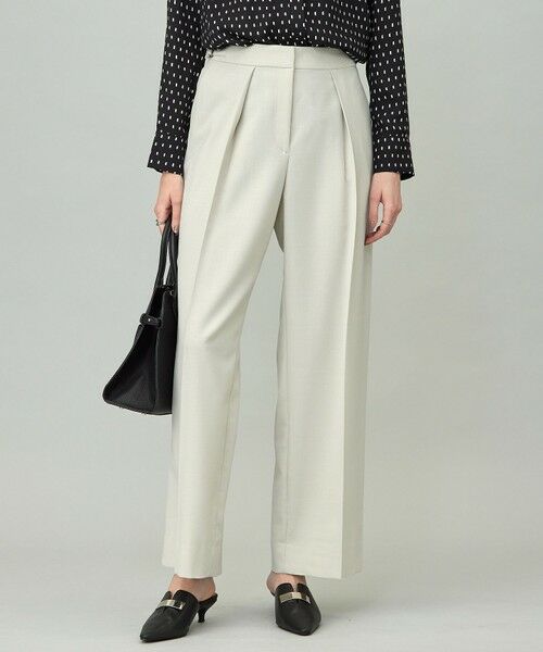 L size ONWARD(大きいサイズ)/エルサイズオンワード 【UVカット・洗える】ウール2WAYストレッチ ワイドパンツ トープ系 44