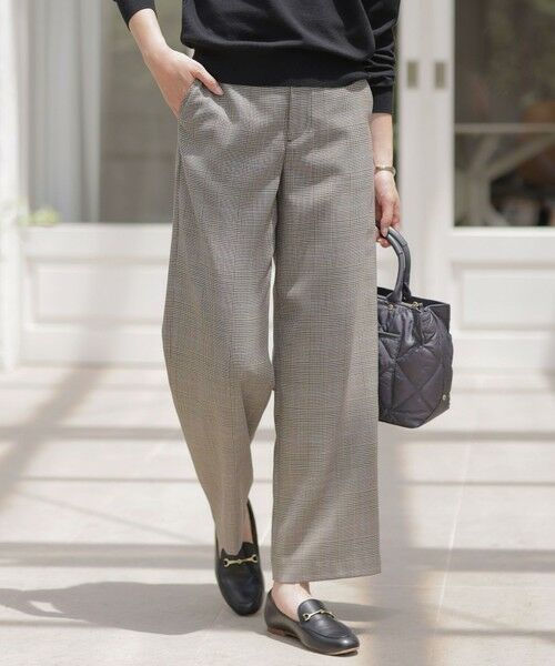 L size ONWARD(大きいサイズ)/エルサイズオンワード モナベールツイル チェック ワイド パンツ ブラウンチェック系 T15