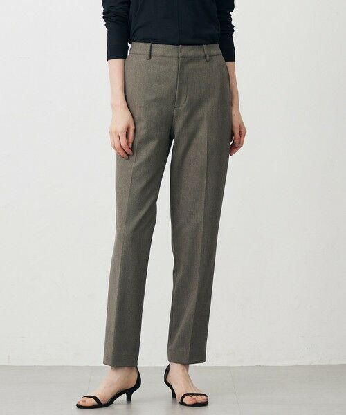 L size ONWARD(大きいサイズ)/エルサイズオンワード 【洗える】T/Rアルガンシルク テーパード パンツ ブラウン系 T17