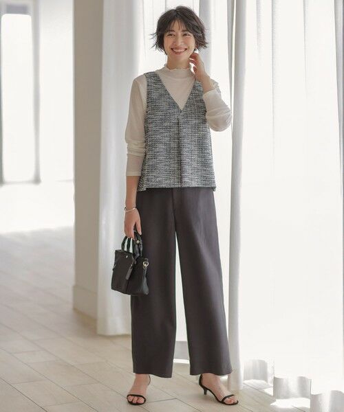 L size ONWARD(大きいサイズ) / エルサイズオンワード その他パンツ | ピーチポプリン ワイド パンツ | 詳細1