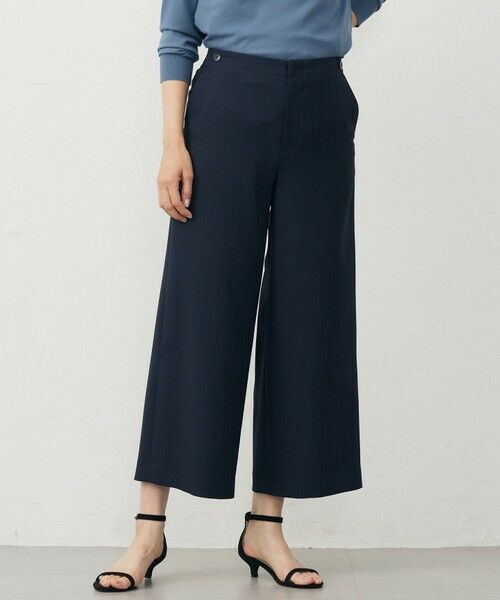 L size ONWARD(大きいサイズ)/エルサイズオンワード Shineシャンブレーツイル クロップド パンツ ネイビー系 T15