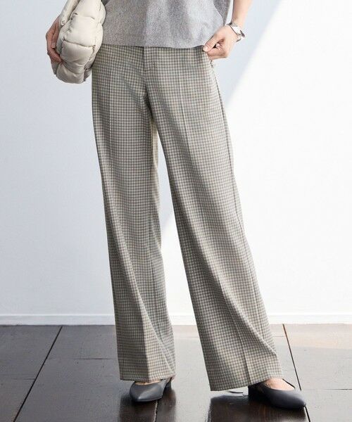 L size ONWARD(大きいサイズ)/エルサイズオンワード 【洗える】TRギャバチェック柄ストレート パンツ グレーチェック 48