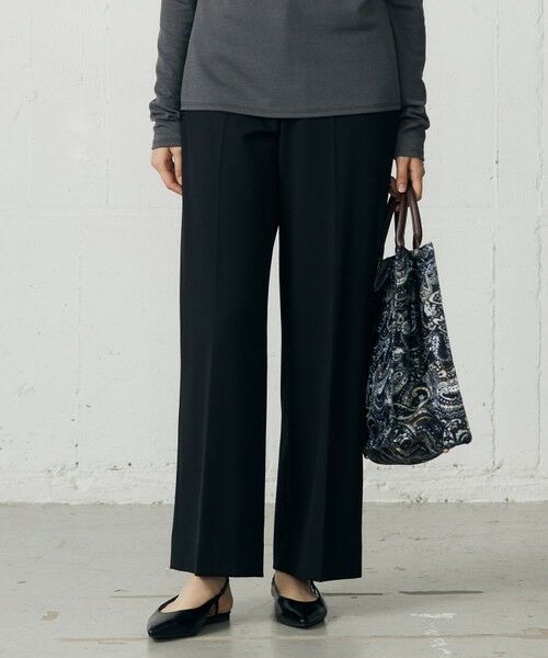 L size ONWARD(大きいサイズ)/エルサイズオンワード 【19号サイズまで展開・カタログ掲載】TRギャバ裏起毛ワイド パンツ ブラック 48