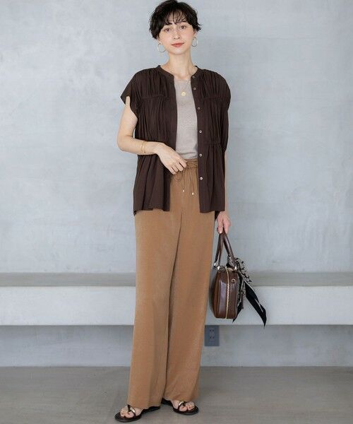 L size ONWARD(大きいサイズ) / エルサイズオンワード その他パンツ | 【見上愛さん着用/Oggi10月号掲載/洗える】スエーディーサテン ワイド パンツ | 詳細11