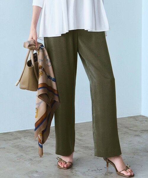 L size ONWARD(大きいサイズ)/エルサイズオンワード 【見上愛さん着用/Oggi10月号掲載/洗える】スエーディーサテン ワイド パンツ カーキ系 46 L size ONWARD(大きいサイズ)/エルサイズオンワード 【見上愛さん着用/Oggi10月号掲載/洗える】スエーディーサテン ワイド パンツ カーキ系 46