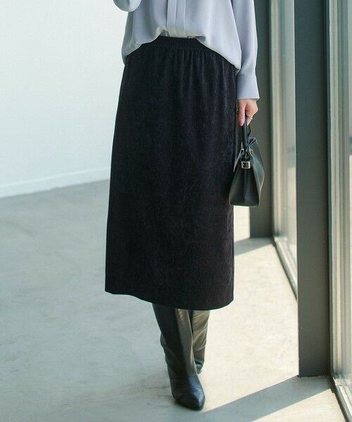 L size ONWARD(大きいサイズ) / エルサイズオンワード ミニ・ひざ丈スカート | 【洗える】ストレッチスエード ナロースカート(ブラック系)