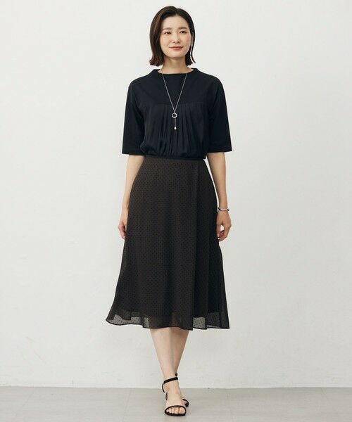 L size ONWARD(大きいサイズ) / エルサイズオンワード ミニ・ひざ丈スカート | 【洗える】ドットフロッキープリント フレア スカート | 詳細10