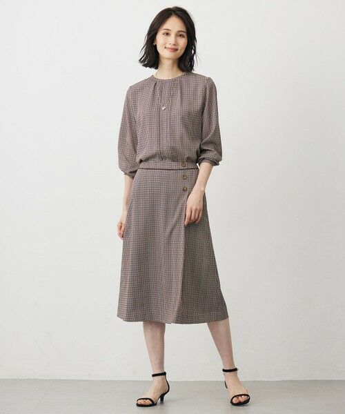 L size ONWARD(大きいサイズ) / エルサイズオンワード ミニ・ひざ丈スカート | デシンハウンドトゥースプリント スカート | 詳細1