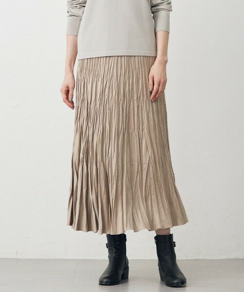 L size ONWARD(大きいサイズ)/エルサイズオンワード ライトマイクロスエード プリーツ スカート ベージュ系 T13