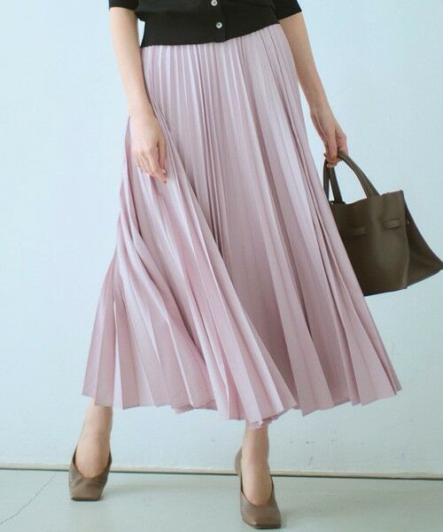 L size ONWARD(大きいサイズ)/エルサイズオンワード 【見上愛さん着用/CanCam11月号掲載】パウダリータイプライター プリーツ スカート ピンク系 48
