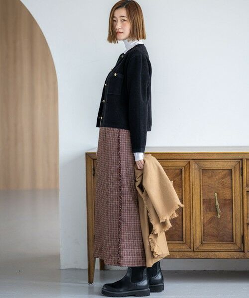 L size ONWARD(大きいサイズ) / エルサイズオンワード ミニ・ひざ丈スカート | 【GLOW10月号掲載/洗える】ツイーディーカラーミックス Iライン スカート | 詳細5