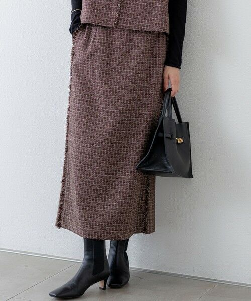 L size ONWARD(大きいサイズ) / エルサイズオンワード ミニ・ひざ丈スカート | 【GLOW10月号掲載/洗える】ツイーディーカラーミックス Iライン スカート(レッドミックス)