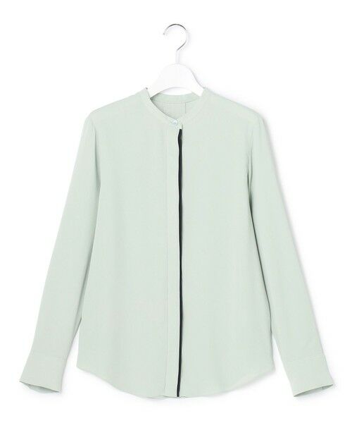 L size ONWARD(大きいサイズ) / エルサイズオンワード シャツ・ブラウス | 【新色追加・WEB限定カラーあり】BackSatinAmunzen バンドカラーブラウス（スモークグリーン）