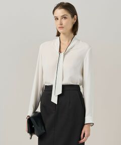 L size ONWARD(大きいサイズ) / エルサイズオンワード シャツ・ブラウス | 【接触冷感・UVケア・速乾・洗える】BackSatinAmunzen 配色ボウタイブラウス