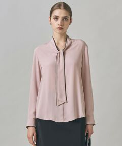 L size ONWARD(大きいサイズ) / エルサイズオンワード シャツ・ブラウス | 【接触冷感・UVケア・速乾・洗える】BackSatinAmunzen 配色ボウタイブラウス