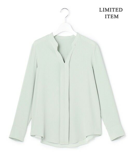 L size ONWARD(大きいサイズ) / エルサイズオンワード シャツ・ブラウス | 【新色追加・WEB限定】BackSatinAmunzen キーネックブラウス（スモークグリーン）