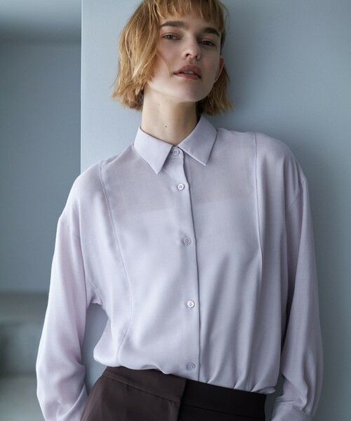 L size ONWARD(大きいサイズ)/エルサイズオンワード 【洗える】 シアービエラ デザインシャツ シェルピンク系 42