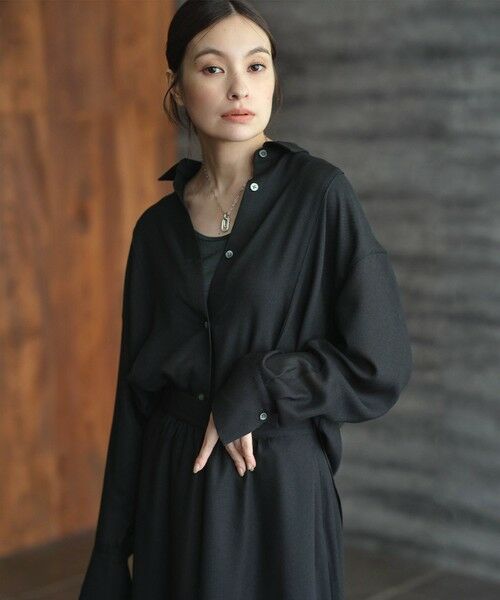 L size ONWARD(大きいサイズ) / エルサイズオンワード シャツ・ブラウス | 【洗える】 シアービエラ デザインシャツ(ブラック系)