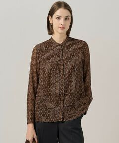 L size ONWARD(大きいサイズ) / エルサイズオンワード シャツ・ブラウス | 【30th ANNIVERSARY】 モノグラムプリントシフォン バンドカラーブラウス