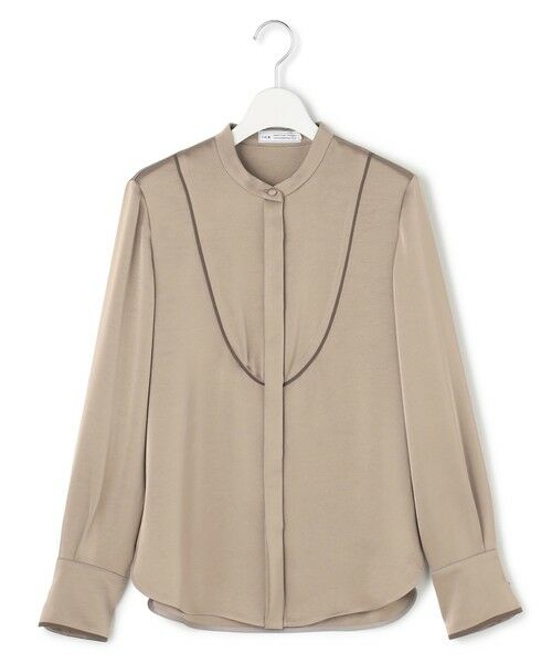 L size ONWARD(大きいサイズ)/エルサイズオンワード 【WEB＆一部店舗限定】 DrapySatin バンドカラーシャツ モカ系 42