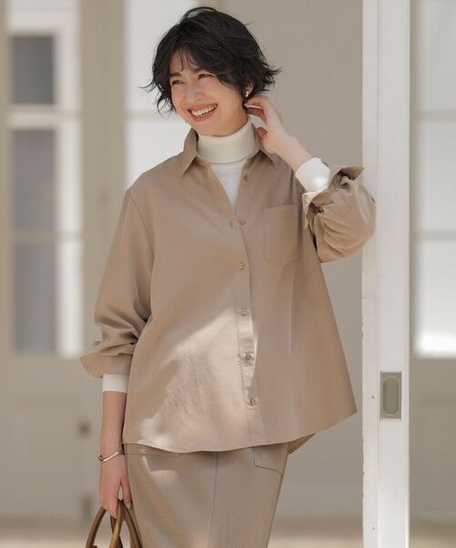 L size ONWARD(大きいサイズ)/エルサイズオンワード 【洗える】ピーチポプリン シャツ キャメル系 T15 L size ONWARD(大きいサイズ)/エルサイズオンワード 【洗える】ピーチポプリン シャツ キャメル系 T15