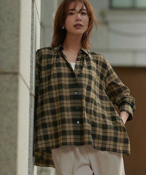 L size ONWARD(大きいサイズ)/エルサイズオンワード 【WEB&一部店舗限定】シアーコットン チェック シャツ ブラックチェック 48 L size ONWARD(大きいサイズ)/エルサイズオンワード 【WEB&一部店舗限定】シアーコットン チェック シャツ ブラックチェック 48