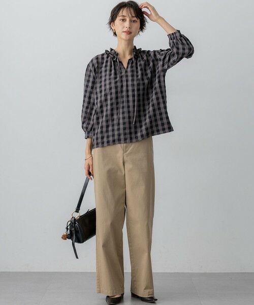 L size ONWARD(大きいサイズ) / エルサイズオンワード シャツ・ブラウス | 【WEB&一部店舗限定】ブロックチェック フリル ブラウス | 詳細1