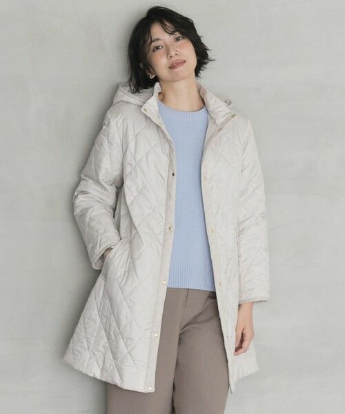 L size ONWARD(大きいサイズ)/エルサイズオンワード 【WEB限定カラーあり・2way】コンパクトタフタキルティング フーデッド コート アイボリー系 T13
