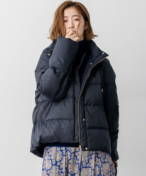 L size ONWARD(大きいサイズ)/エルサイズオンワード 【見上愛さん着用/洗える/撥水加工】シレータフタ コンパクト ダウンコート ネイビー系 50