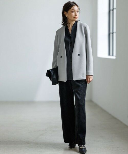 L size ONWARD(大きいサイズ) / エルサイズオンワード ノーカラージャケット | 【洗える】コンパクトWフェイス ノーカラージャケット | 詳細2