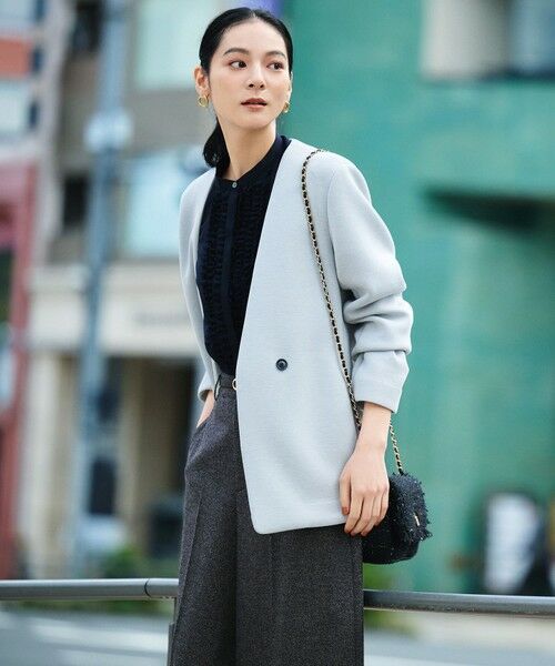 L size ONWARD(大きいサイズ) / エルサイズオンワード ノーカラージャケット | 【洗える】コンパクトWフェイス ノーカラージャケット | 詳細3