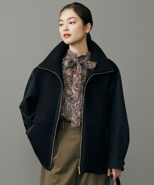 L size ONWARD(大きいサイズ)/エルサイズオンワード 【カタログ掲載】ボアコンビ アウター ブラック 44