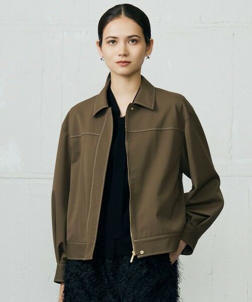 L size ONWARD(大きいサイズ)/エルサイズオンワード 【17号サイズまで展開・SHIHOさん着用】デニムライクツイル ジャケット ブラウン 46