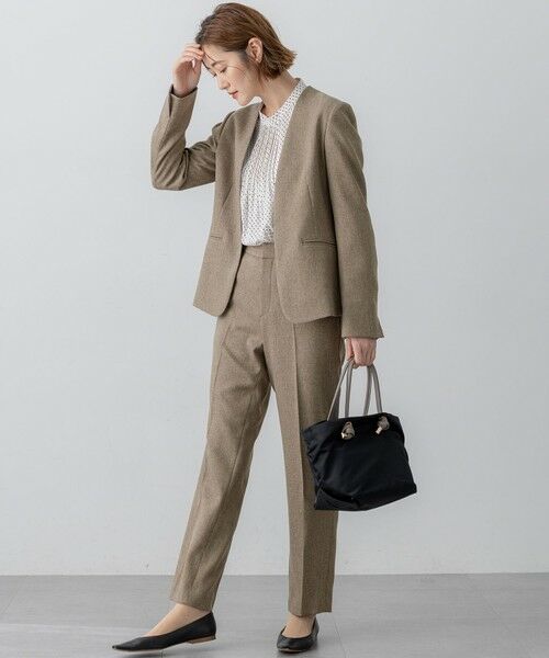 L size ONWARD(大きいサイズ) / エルサイズオンワード ノーカラージャケット | 【洗える】ウールライクカルゼ ノーカラー ジャケット | 詳細4