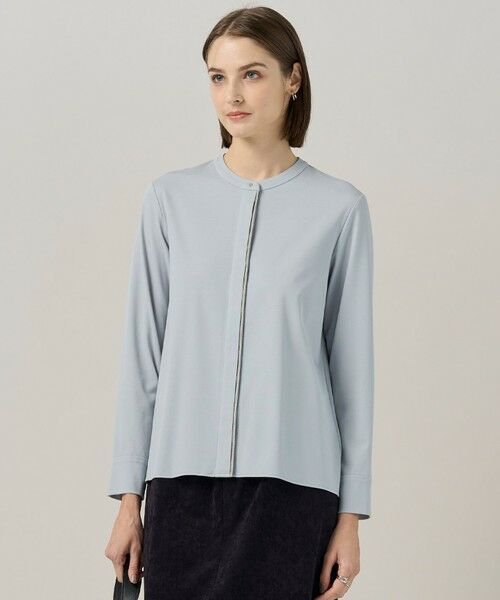 L size ONWARD(大きいサイズ)/エルサイズオンワード 【洗える】 コンパクトモクロディ バンドカラーカットソー サックスグレー系 L L size ONWARD(大きいサイズ)/エルサイズオンワード 【洗える】 コンパクトモクロディ バンドカラーカットソー サックスグレー系 L