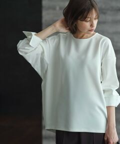 L size ONWARD(大きいサイズ) / エルサイズオンワード カットソー | 【洗える】ジョーゼットジャージー 異素材コンビプルオーバー