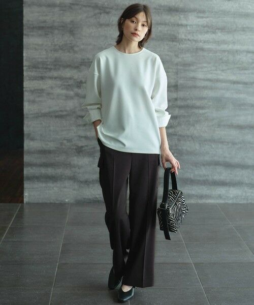 L size ONWARD(大きいサイズ) / エルサイズオンワード カットソー | 【洗える】ジョーゼットジャージー 異素材コンビプルオーバー | 詳細1