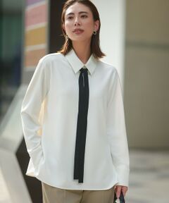 L size ONWARD(大きいサイズ) / エルサイズオンワード カットソー | マラボーテＷジョーゼット ボウタイ付きシャツカラートップス