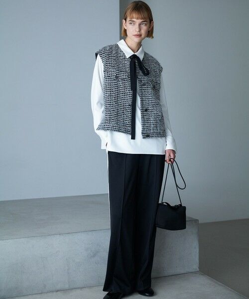 L size ONWARD(大きいサイズ) / エルサイズオンワード カットソー | マラボーテＷジョーゼット ボウタイ付きシャツカラートップス | 詳細4