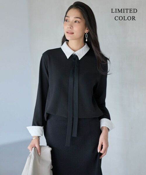 L size ONWARD(大きいサイズ) / エルサイズオンワード カットソー | 【WEB限定カラーあり】マラボーテＷジョーゼット ボウタイ付きシャツカラートップス | 詳細22