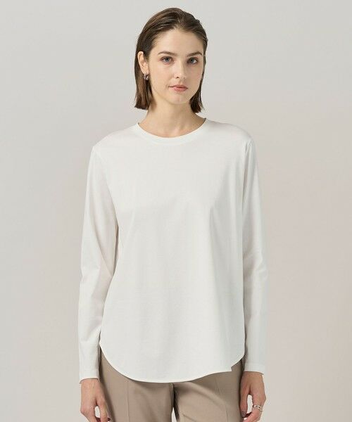 L size ONWARD(大きいサイズ)/エルサイズオンワード 【マシンウォッシャブル可】シンプルジャージー ロングスリーブTシャツ オフホワイト系 XL